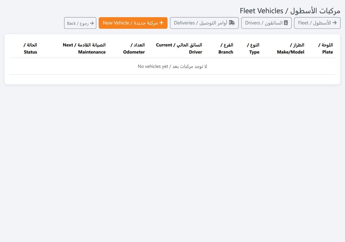 مركبات الأسطول: السائق والعداد والصيانة القادمة